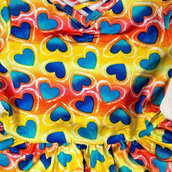 Dot Dot Smile Ballet Dress Yellow Blue Girls Rainbow Striped Heart Pattern 2T - Picture 2 of 9